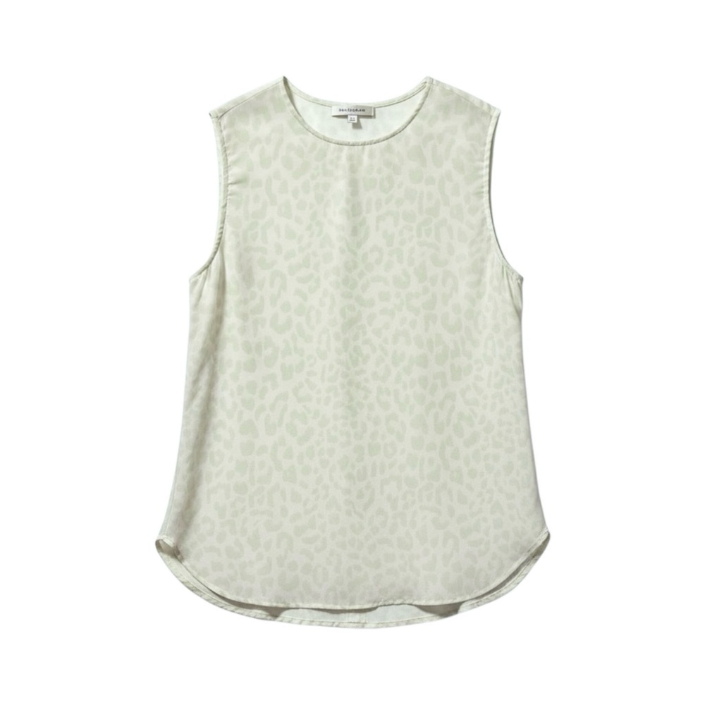 Equipment Silk Sleeveless Blouse Size XS White Light Green Leopard Print